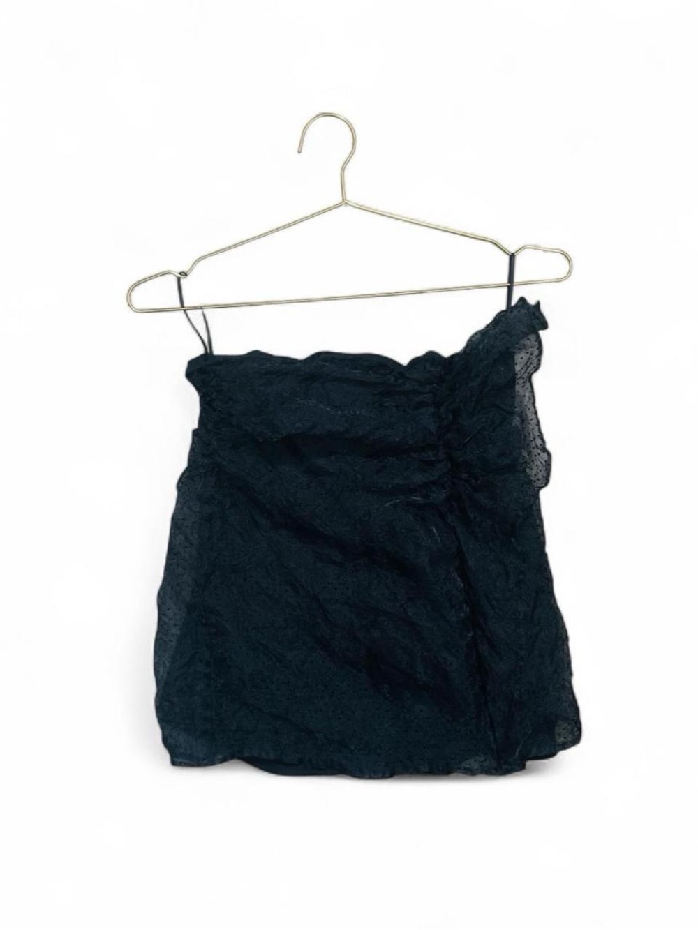 Topshop Black Polka Dot Mesh Ruched Ruffle Mini Skirt Size 6